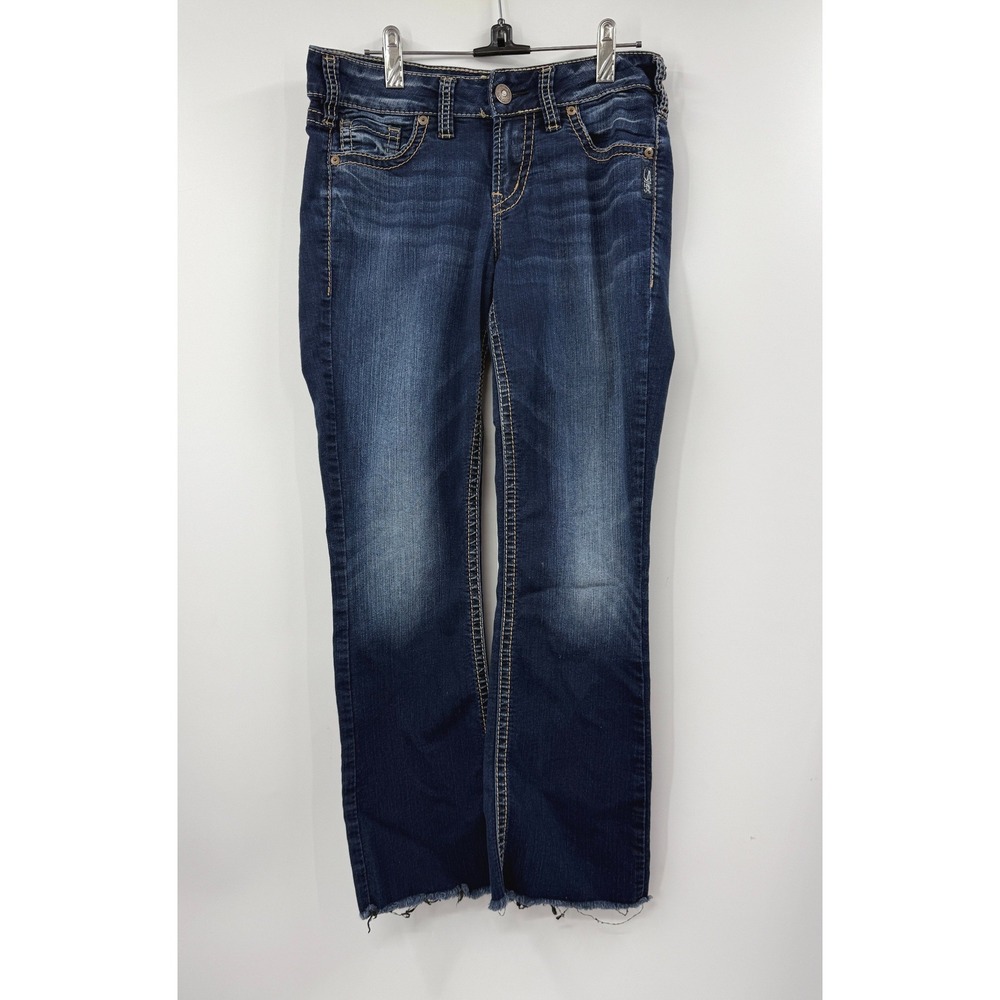 Silver Jeans Co Suki Mid Slim Boot Dark Wash Raw Hem Jeans W28 L33 L93616SSF451